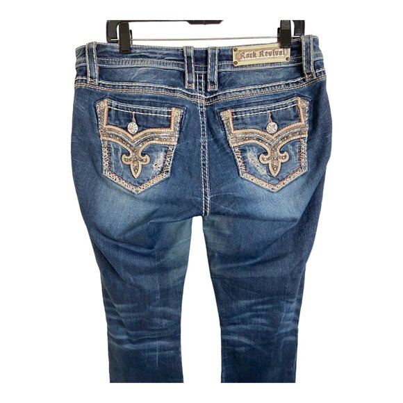 Rock Revival women’s 30” Meri Easy Boot jeans contrast stitching‎ western bottom - Picture 2 of 14